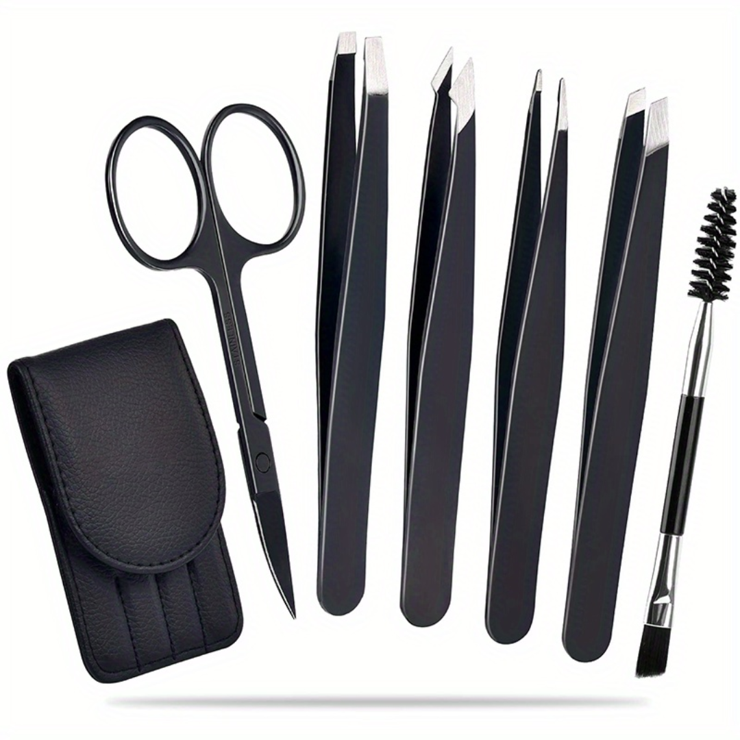 6-Piece Precision Eyebrow Tweezer Set with Travel Case