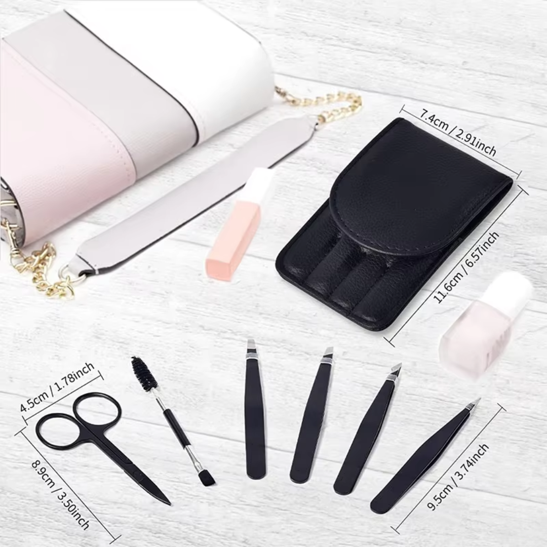 6-Piece Precision Eyebrow Tweezer Set with Travel Case