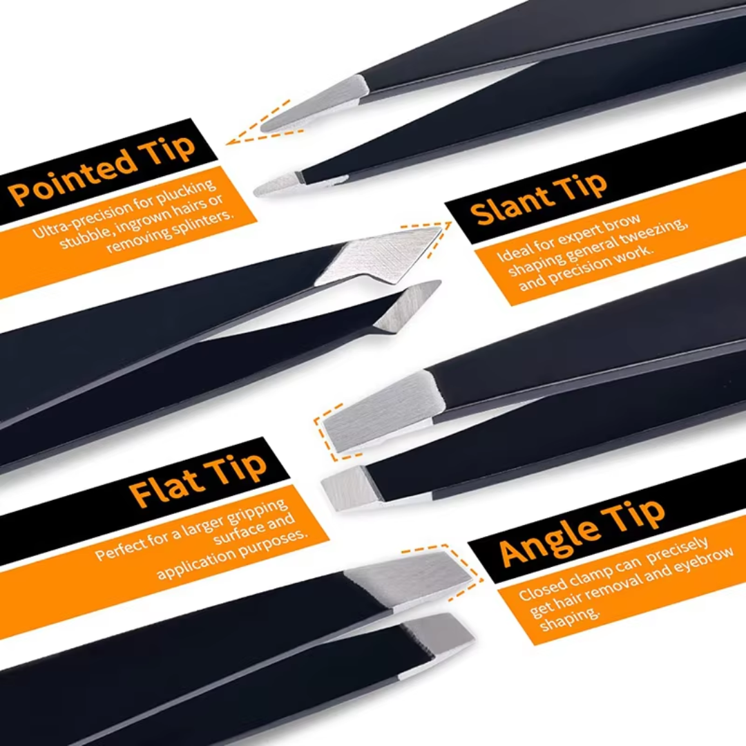 6-Piece Precision Eyebrow Tweezer Set with Travel Case