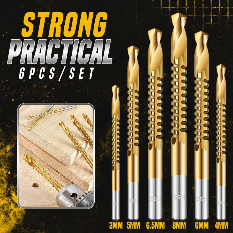 6-Piece Titanium-Coated High-Speed Steel Drill Bit Set with Teeth