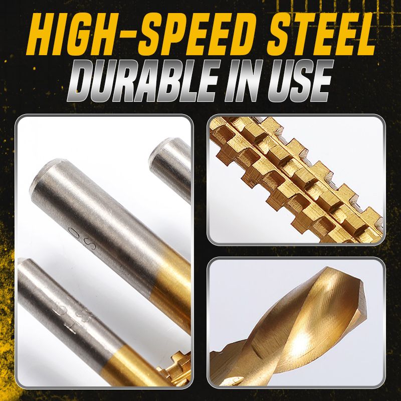 6-Piece Titanium-Coated High-Speed Steel Drill Bit Set with Teeth