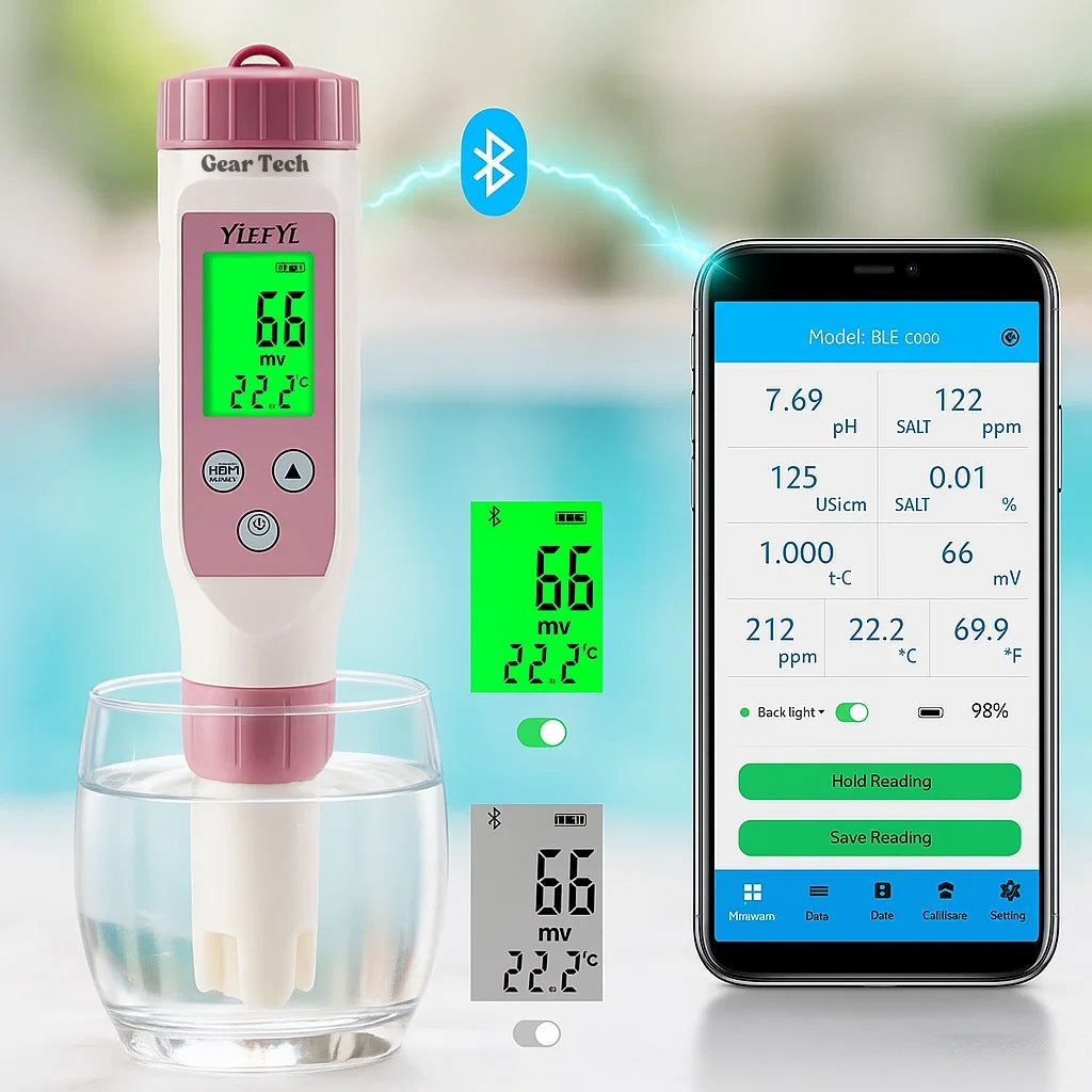 7-Parameter Digital Pool Tester for pH and Chlorine