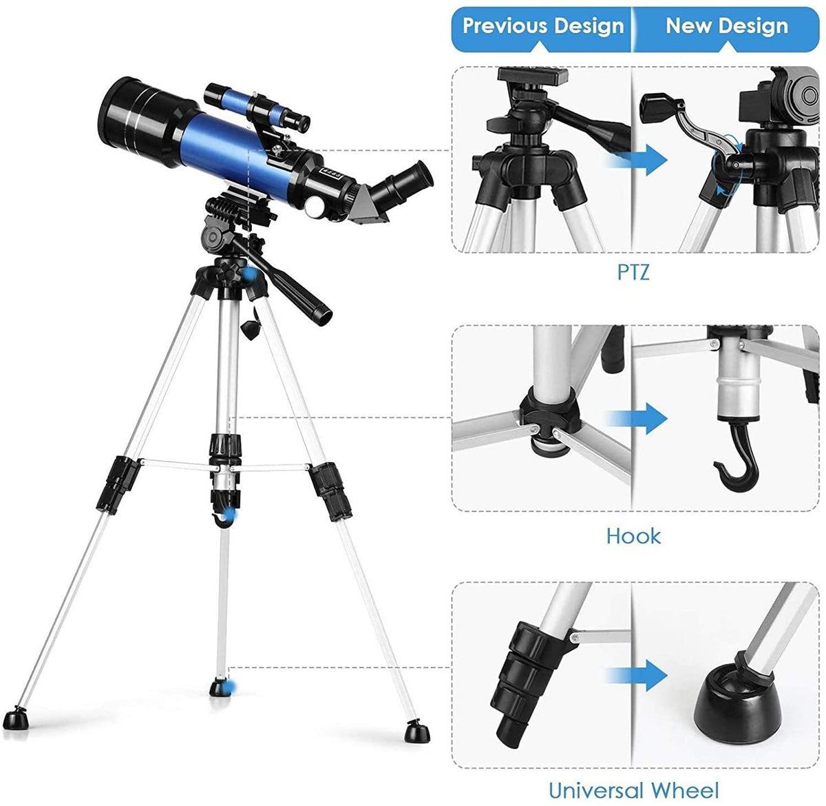 70mm Refractor Telescope for Beginners with Adjustable Tripod for Astronomical Observation