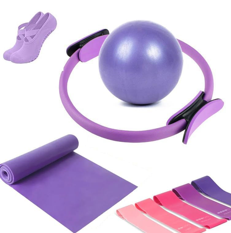 9-Piece Pilates Home Workout Equipment Set with Resistance Bands, Ring, Ball, and Non-Slip Socks