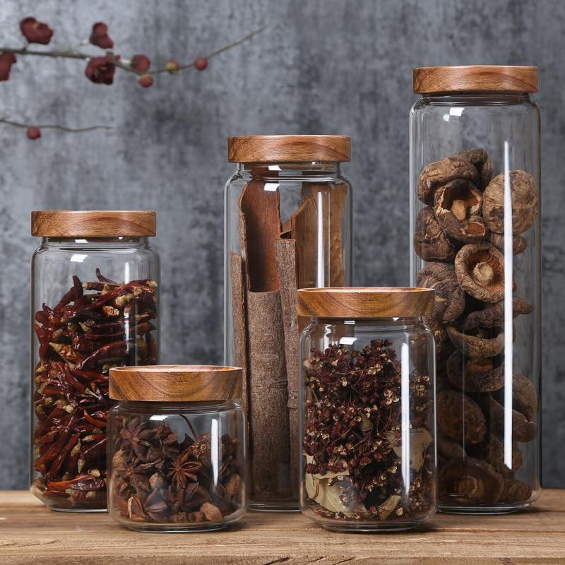 Acacia and Glass Storage Containers