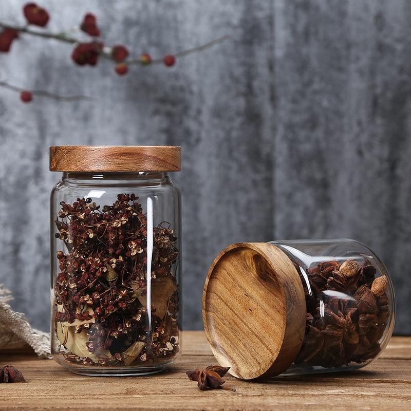 Acacia and Glass Storage Containers