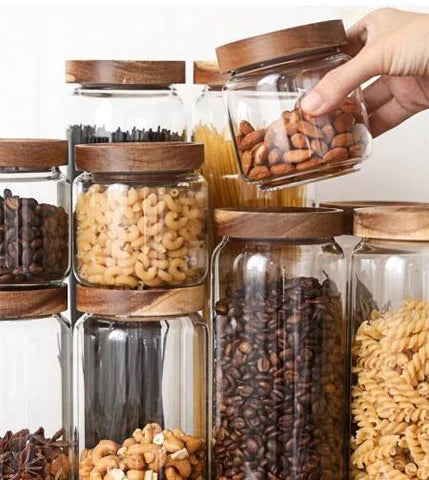 Acacia and Glass Storage Containers