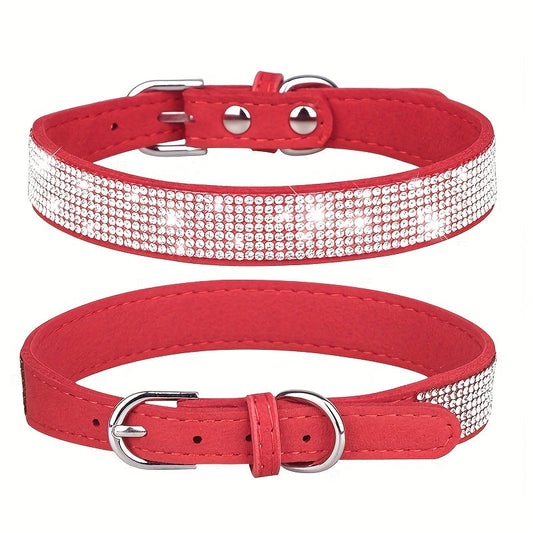 Adjustable Rhinestone Leather Dog Collar – Strong and Durable