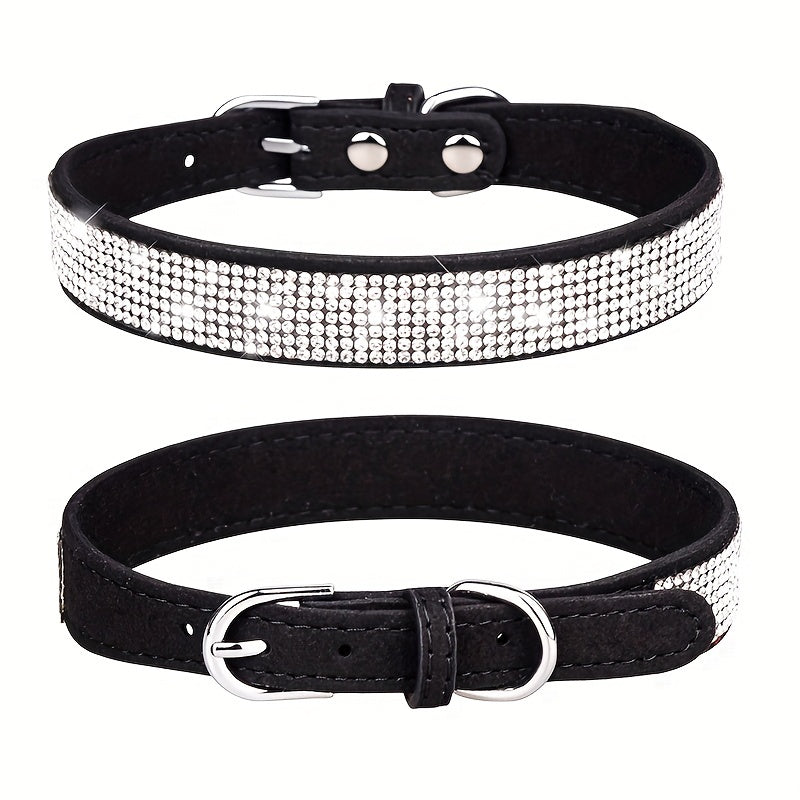 Adjustable Rhinestone Leather Dog Collar – Strong and Durable