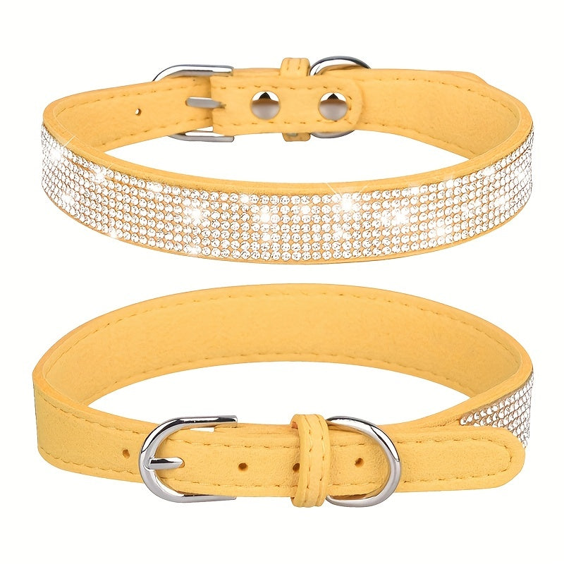 Adjustable Rhinestone Leather Dog Collar – Strong and Durable