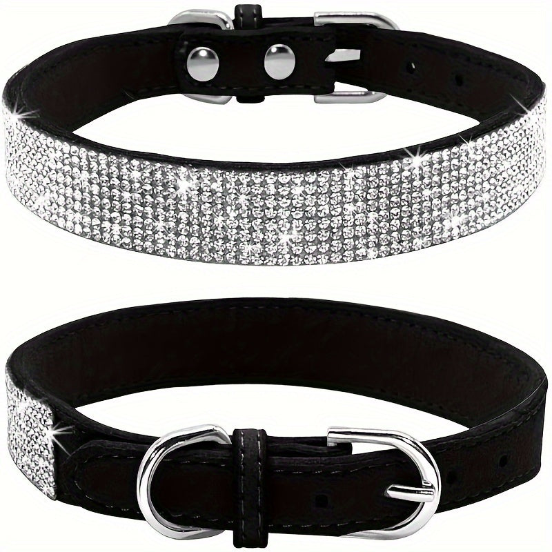 Adjustable Rhinestone Leather Dog Collar – Strong and Durable