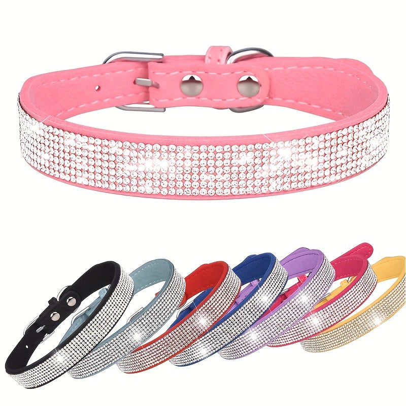 Adjustable Rhinestone Leather Dog Collar – Strong and Durable