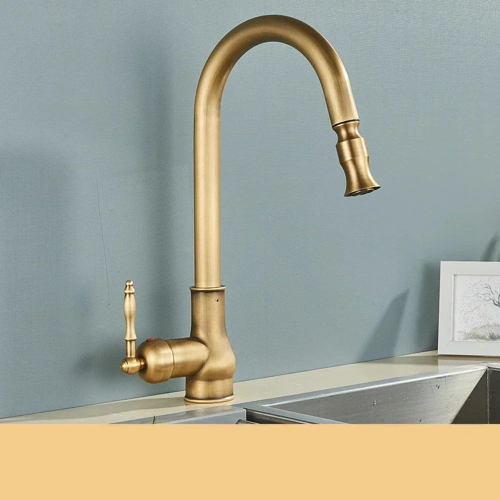 Antique Brass Retro Style Kitchen Mixer Tap with Swivel Spout
