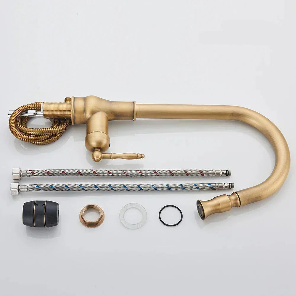 Antique Brass Retro Style Kitchen Mixer Tap with Swivel Spout