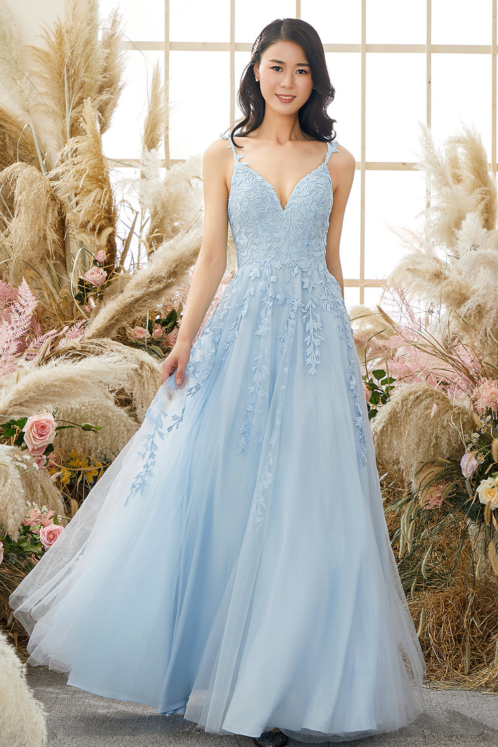 Appliqué Prom Gown