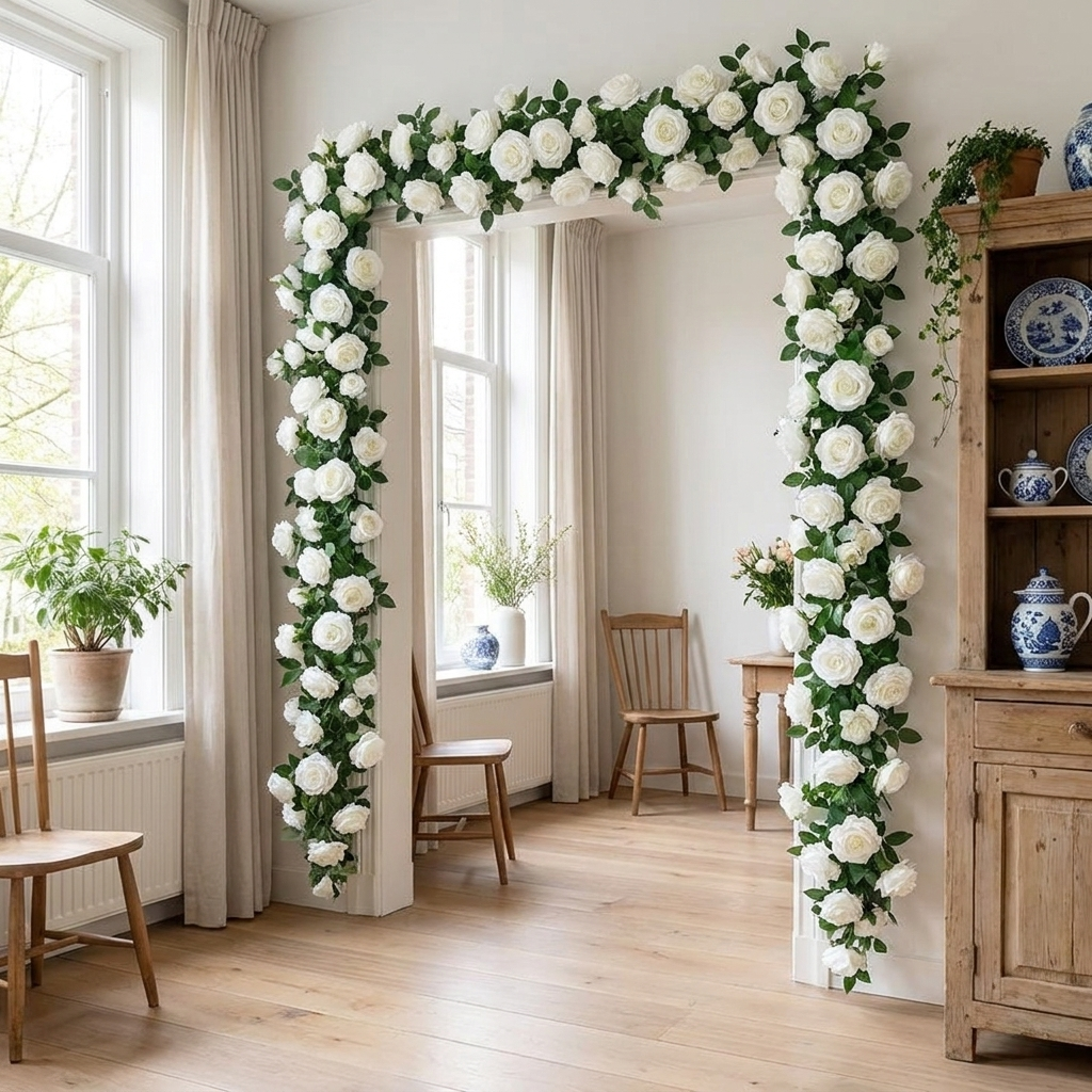 Artificial Silk Rose Garland for Weddings and Celebrations – 6 Colors