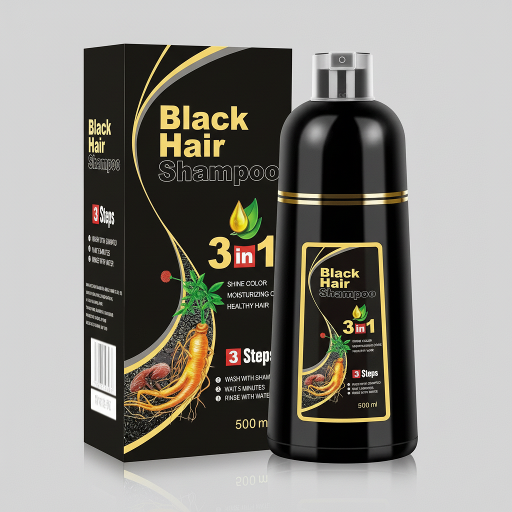 Black Hair Dye Shampoo | 3-in-1 Ayurvedic Formula: Color, Nourish & Cleanse | Natural Gray Hair Coverage in 5 Minutes | Ammonia-Free & Gentle