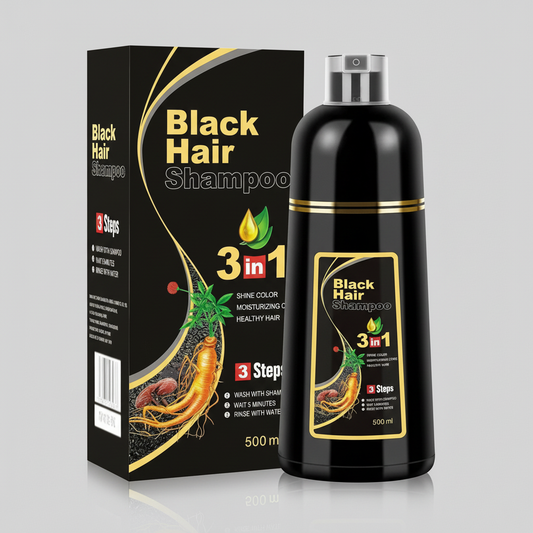 Black Hair Dye Shampoo | 3-in-1 Ayurvedic Formula: Color, Nourish & Cleanse | Natural Gray Hair Coverage in 5 Minutes | Ammonia-Free & Gentle