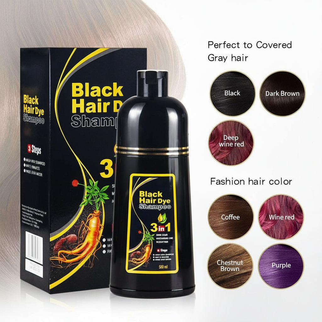 Black Hair Dye Shampoo | 3-in-1 Ayurvedic Formula: Color, Nourish & Cleanse | Natural Gray Hair Coverage in 5 Minutes | Ammonia-Free & Gentle