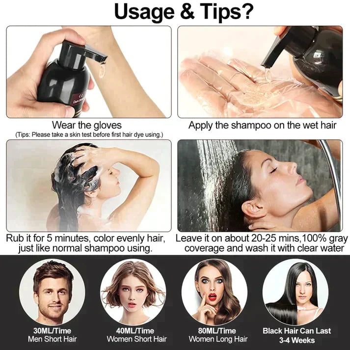 Black Hair Dye Shampoo | 3-in-1 Ayurvedic Formula: Color, Nourish & Cleanse | Natural Gray Hair Coverage in 5 Minutes | Ammonia-Free & Gentle
