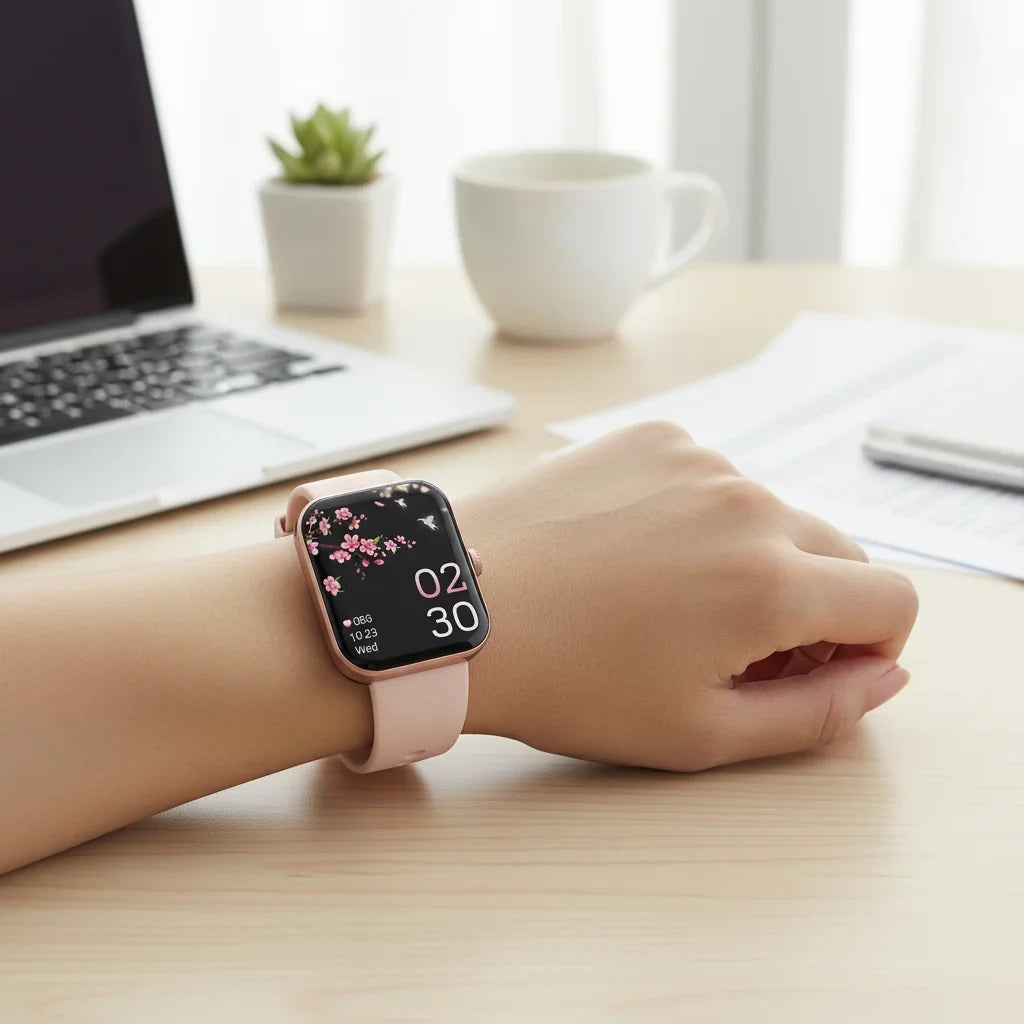 Bluetooth Smartwatch with Blood Sugar and Blood Pressure Monitoring, Fitness Features and Silicone Strap