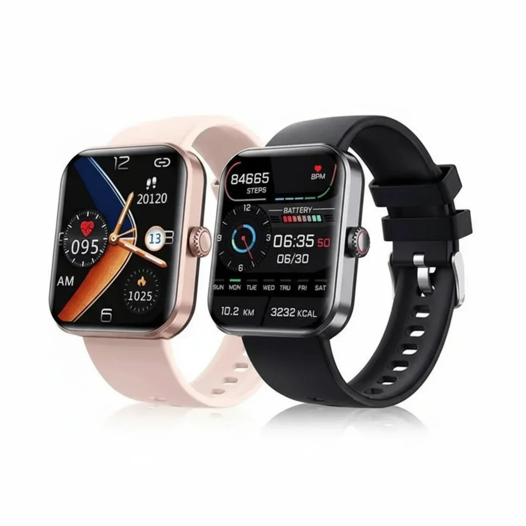 Bluetooth Smartwatch with Blood Sugar and Blood Pressure Monitoring, Fitness Features and Silicone Strap