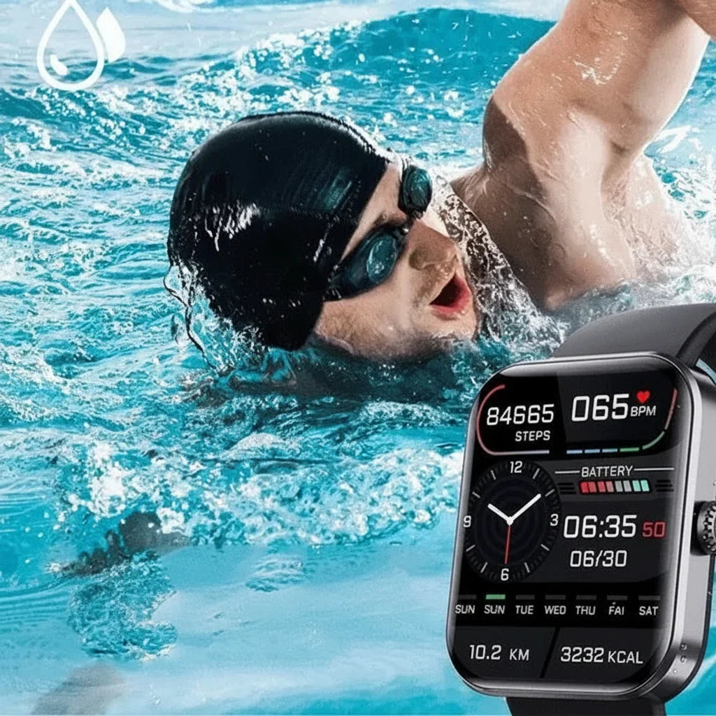 Bluetooth Smartwatch with Blood Sugar and Blood Pressure Monitoring, Fitness Features and Silicone Strap