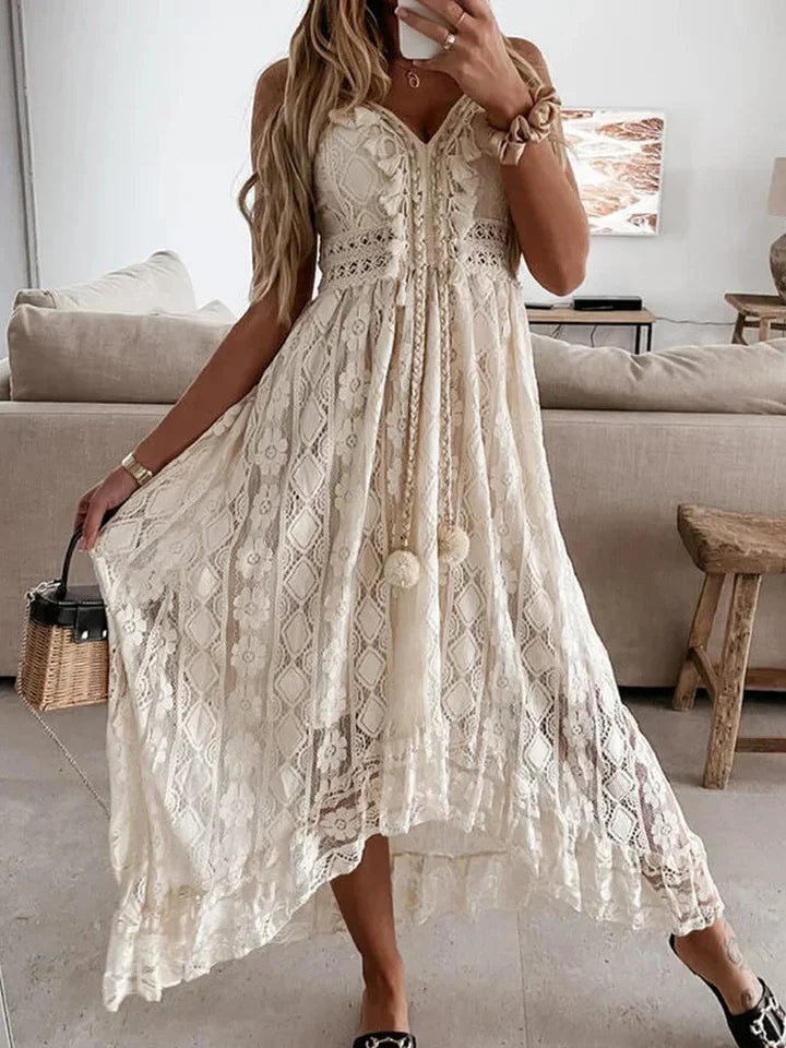 Bohemian Maxi Dress with Flared Sleeves