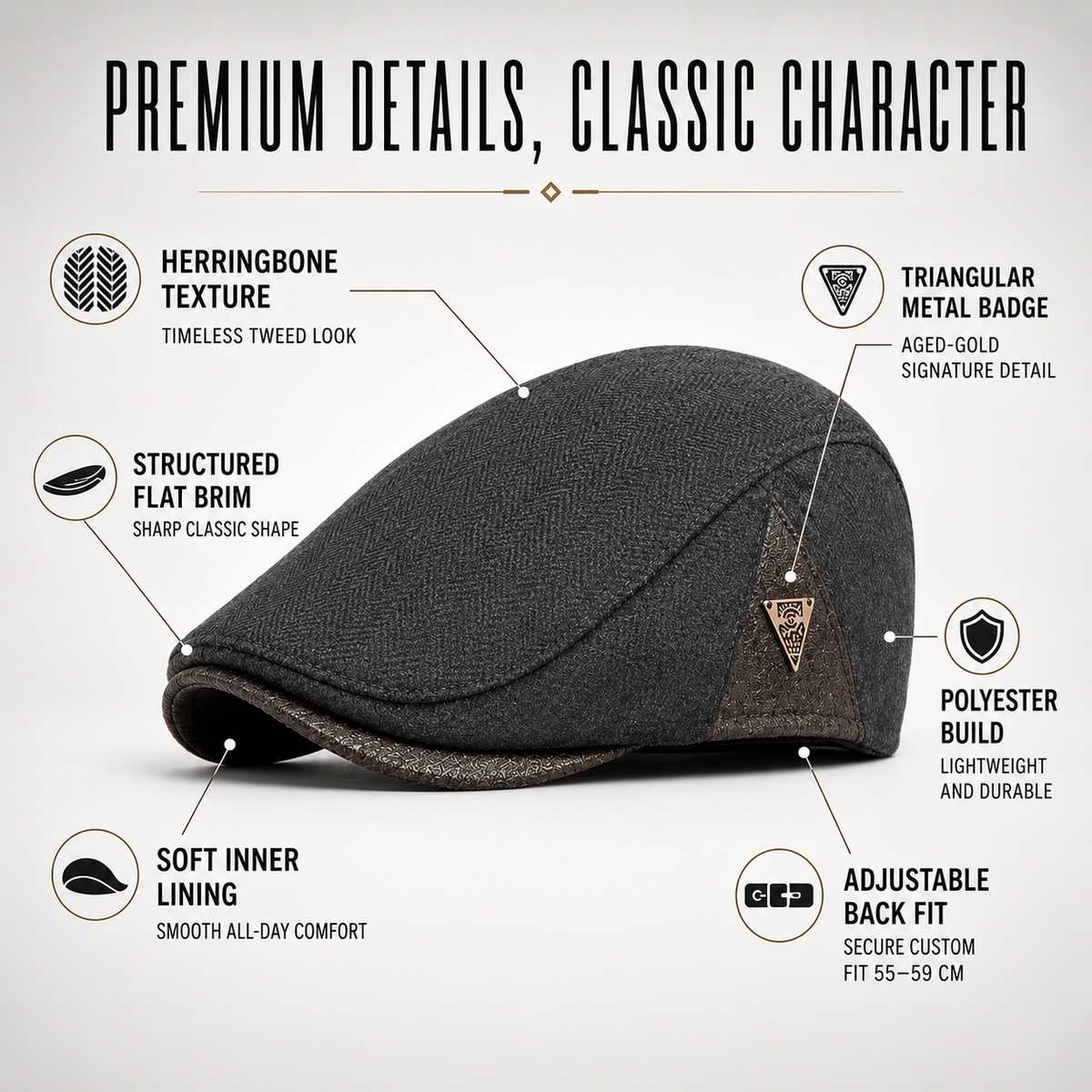 British-Style Herringbone Flat Cap
