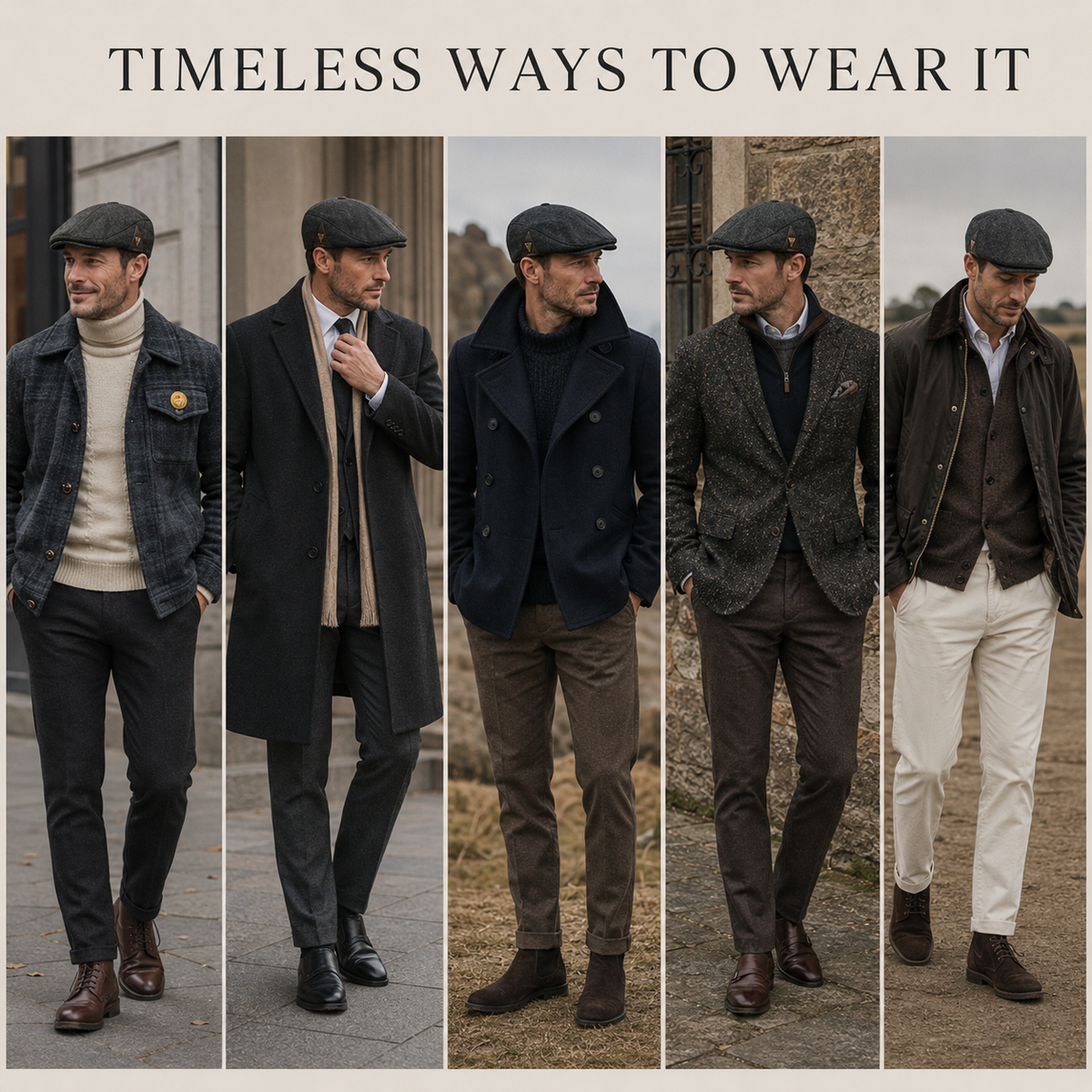 British-Style Herringbone Flat Cap