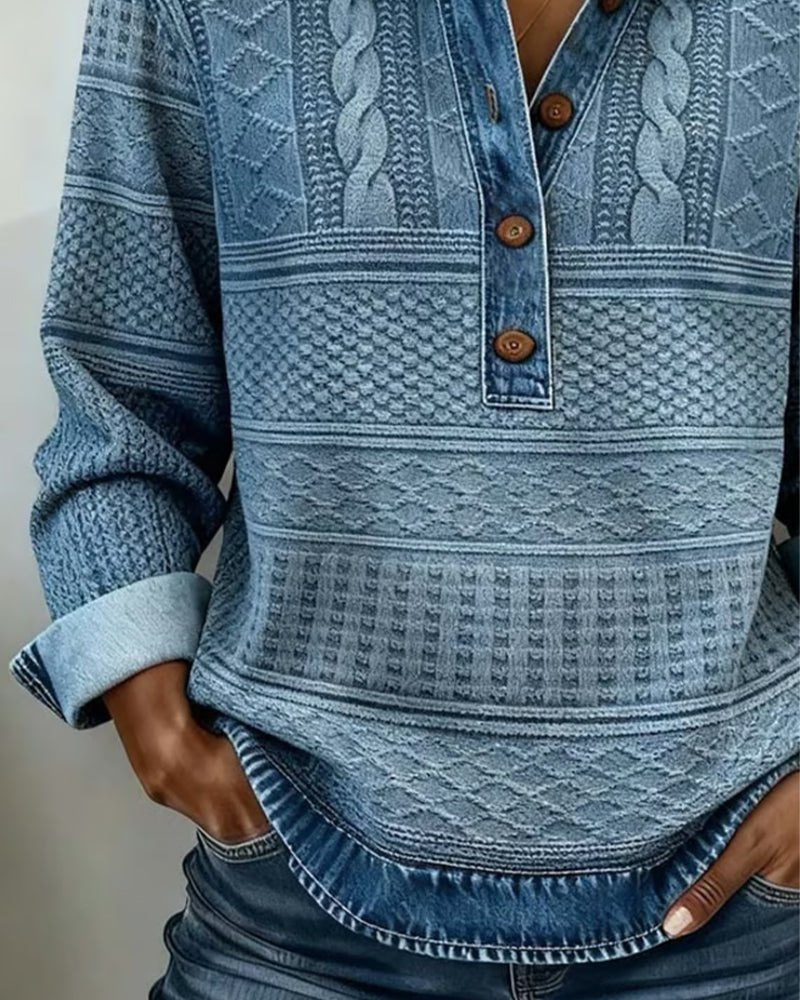 Cable Half-Button Collared Pullover Sweater