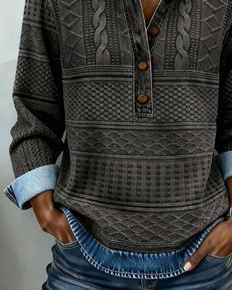 Cable Half-Button Collared Pullover Sweater