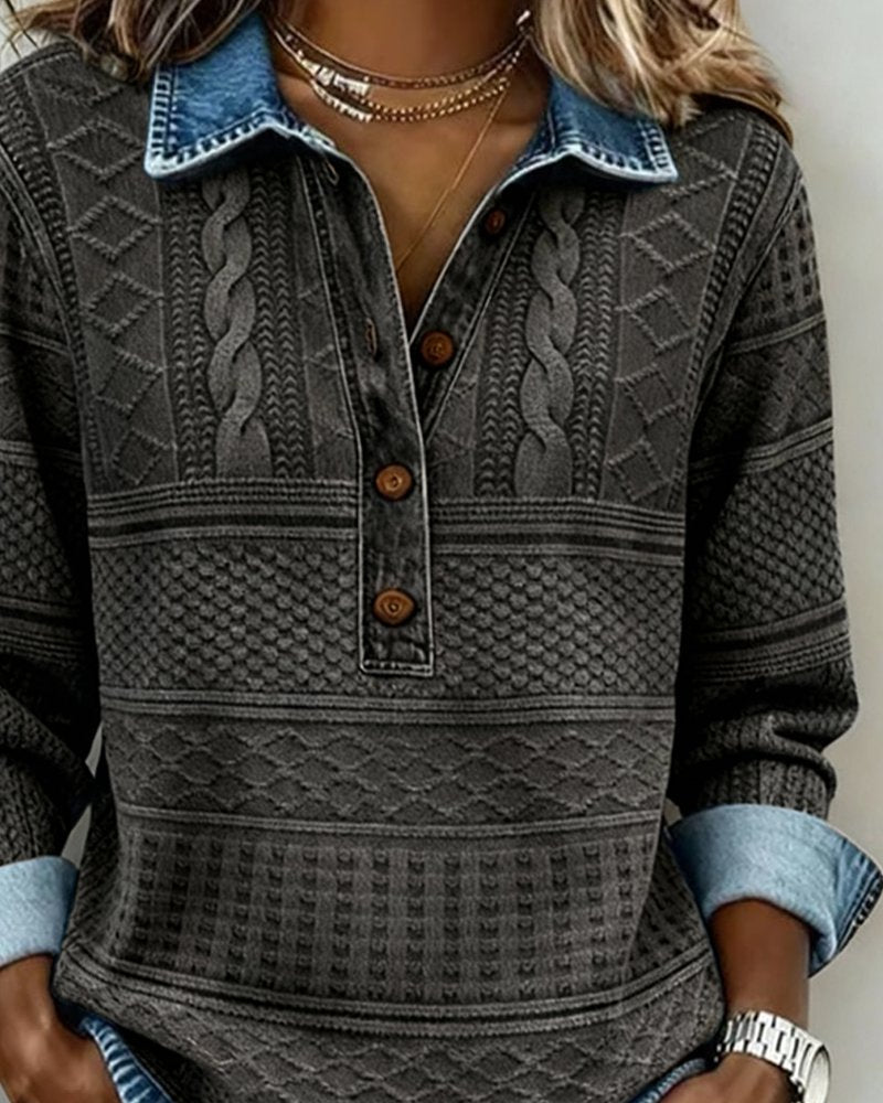 Cable Half-Button Collared Pullover Sweater