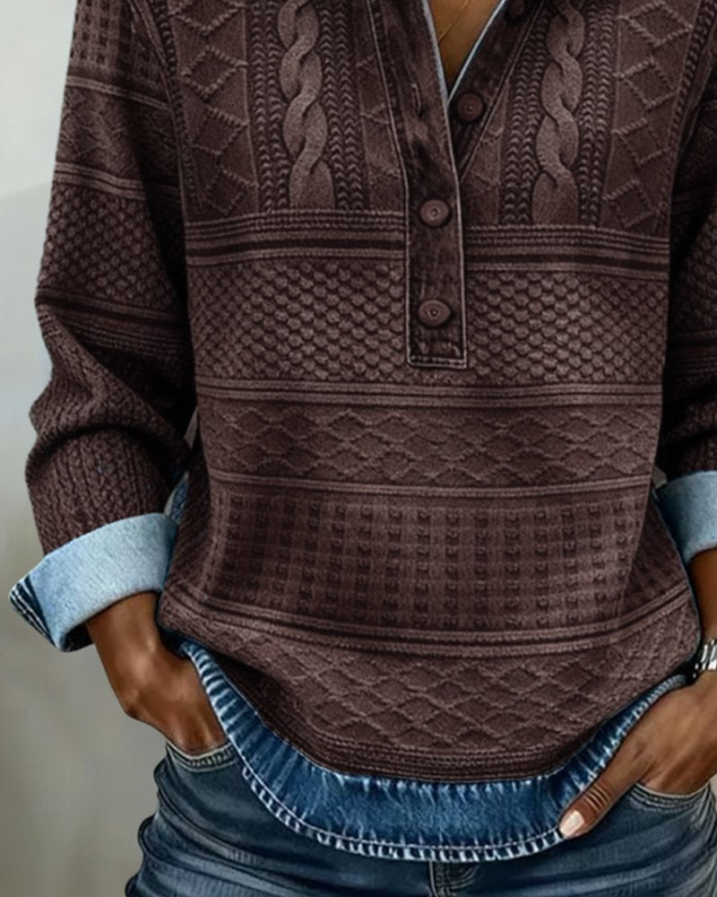 Cable Half-Button Collared Pullover Sweater