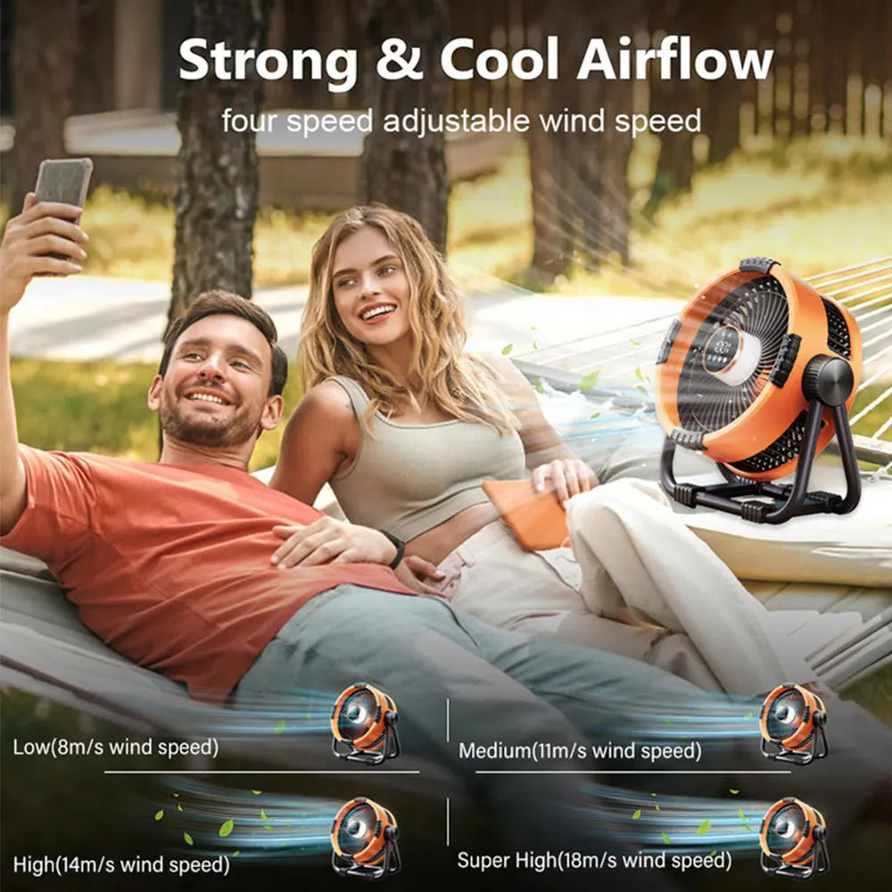 Camping Fan with 20,000mAh Battery, LED Light & Remote Control