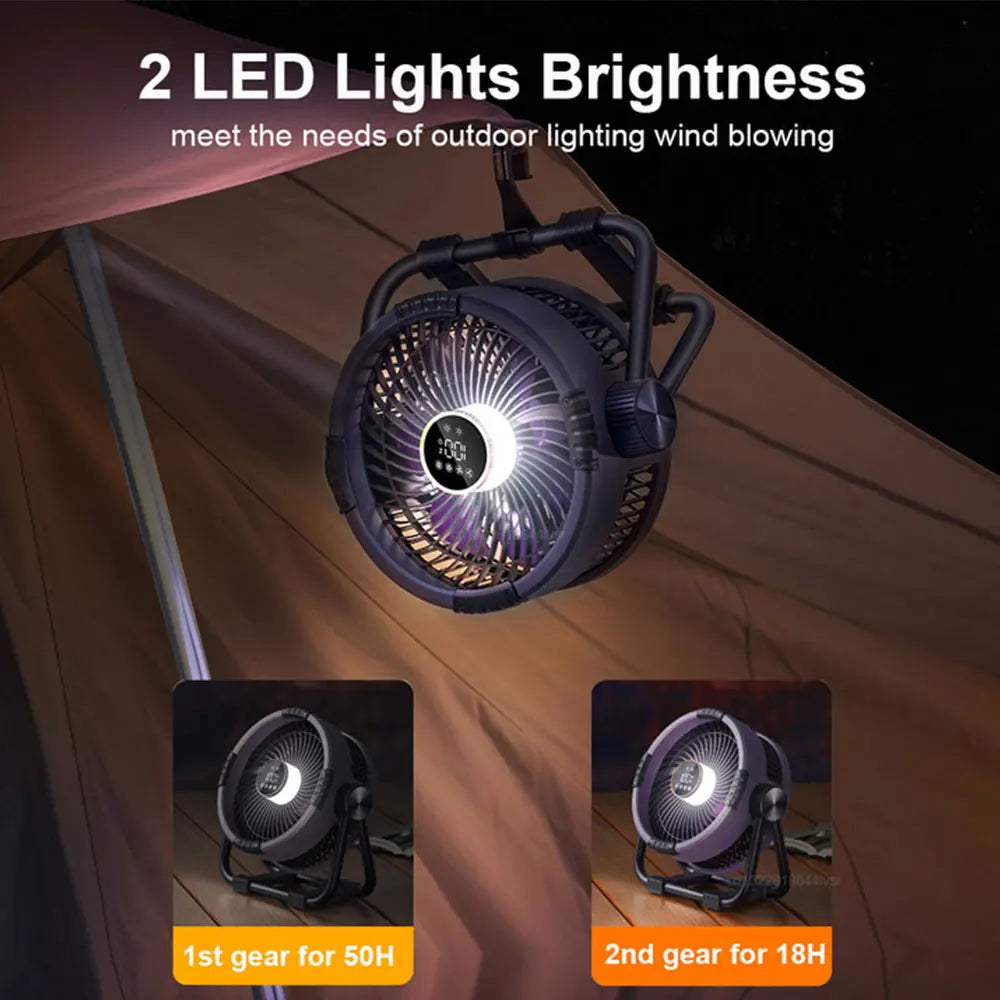 Camping Fan with 20,000mAh Battery, LED Light & Remote Control