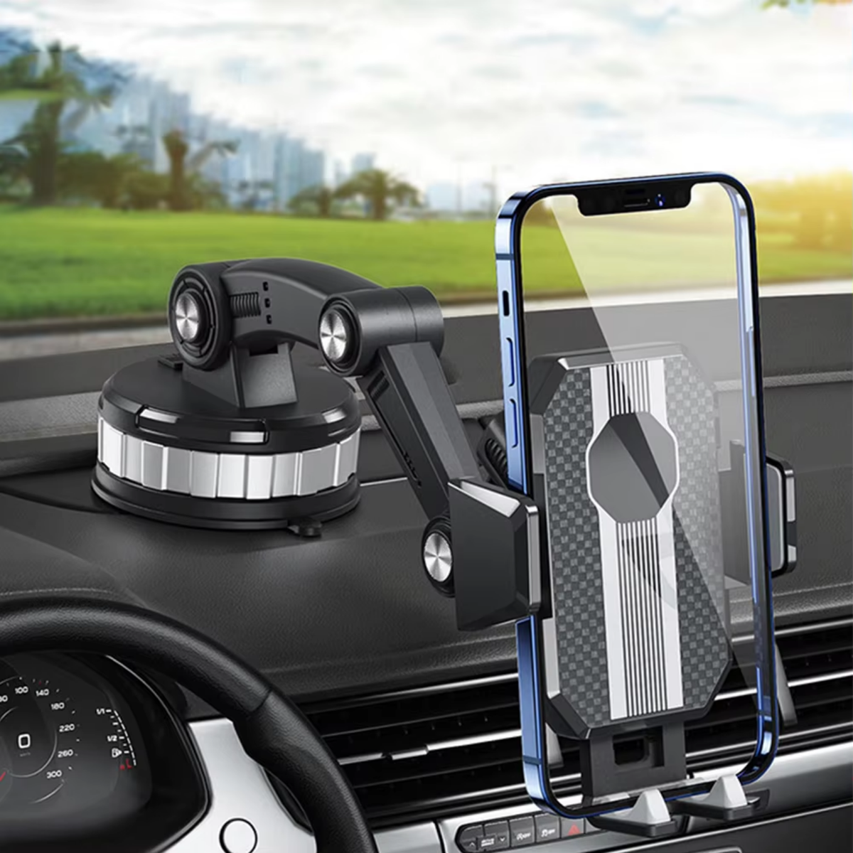 Car Phone Mount with Strong Suction Cup, 360° Rotation and One-Handed Operation