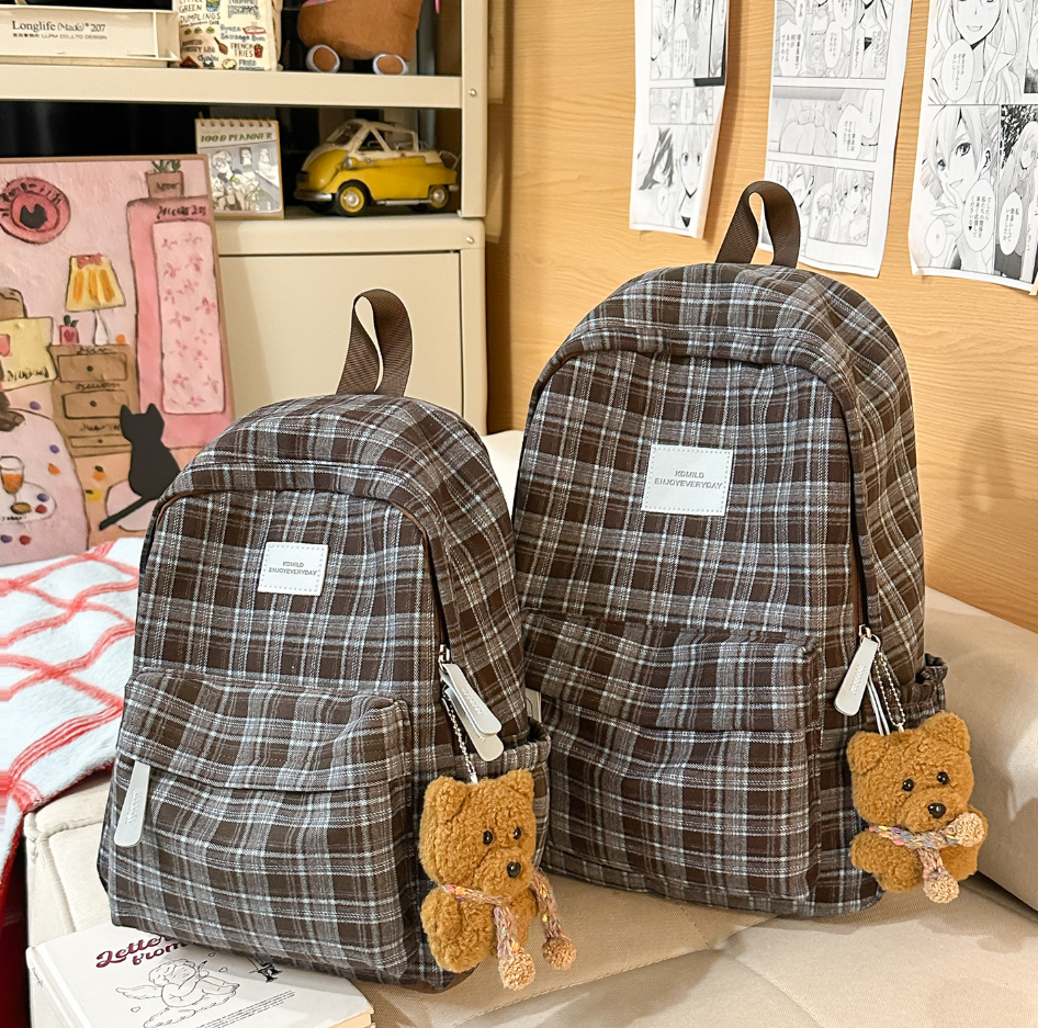 Casual Plaid School Backpack