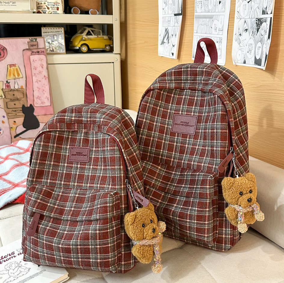 Casual Plaid School Backpack