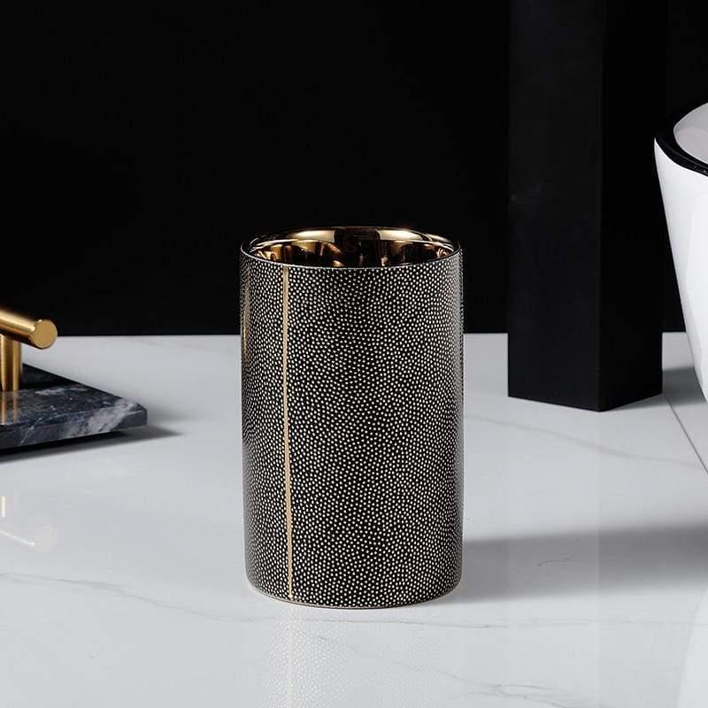 Ceramic Bathroom Accessory Set with Gold Accents