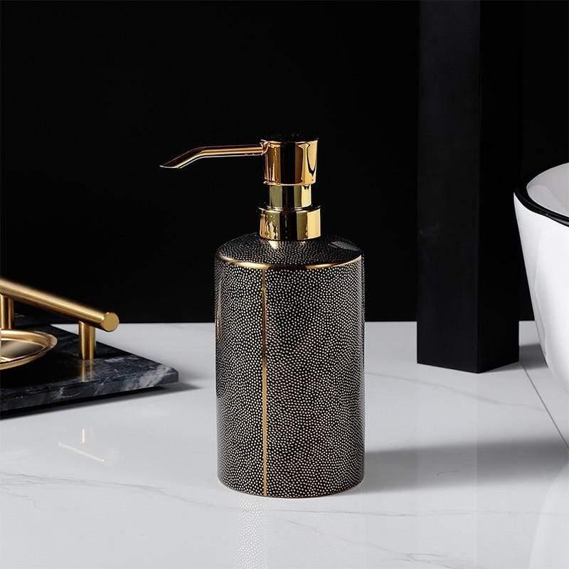 Ceramic Bathroom Accessory Set with Gold Accents