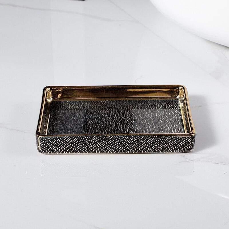 Ceramic Bathroom Accessory Set with Gold Accents