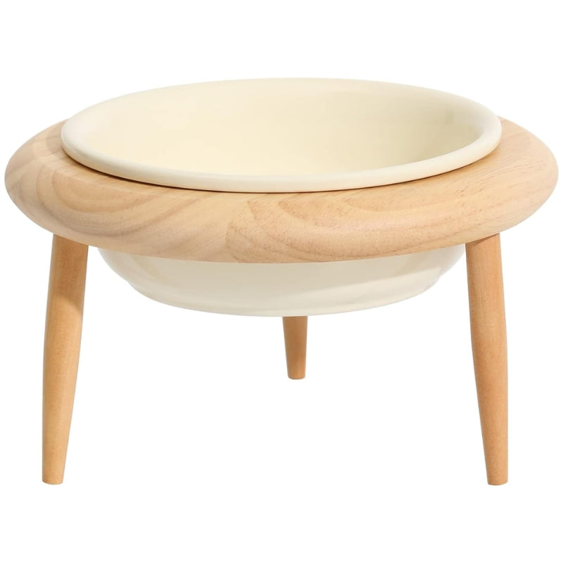 Ceramic Elevated Cat Bowl with Wooden Stand