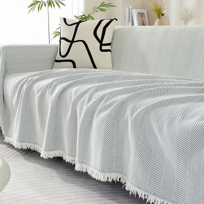 Chenille Herringbone Fringed Sofa Cover Throw Blanket - Cozy Style