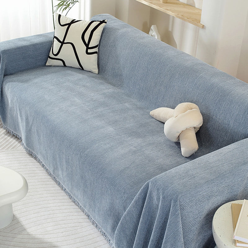 Chenille Herringbone Fringed Sofa Cover Throw Blanket - Cozy Style