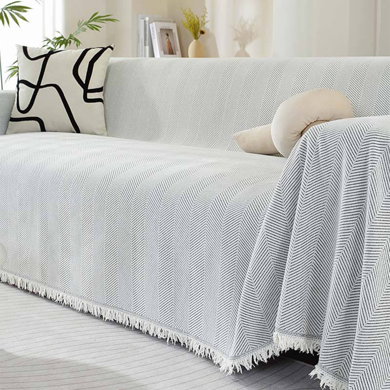 Chenille Herringbone Fringed Sofa Cover Throw Blanket - Cozy Style