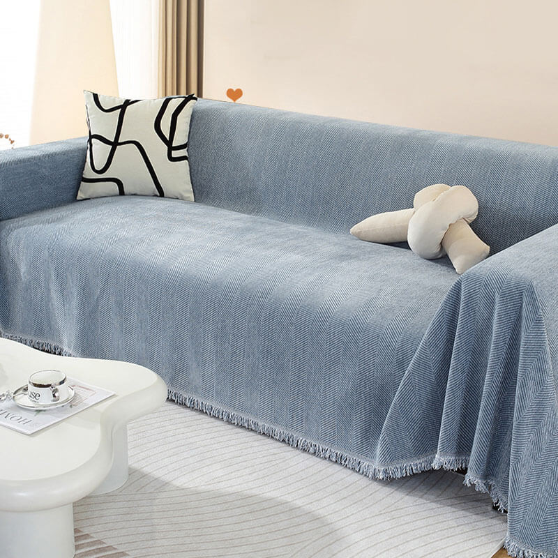 Chenille Herringbone Fringed Sofa Cover Throw Blanket - Cozy Style