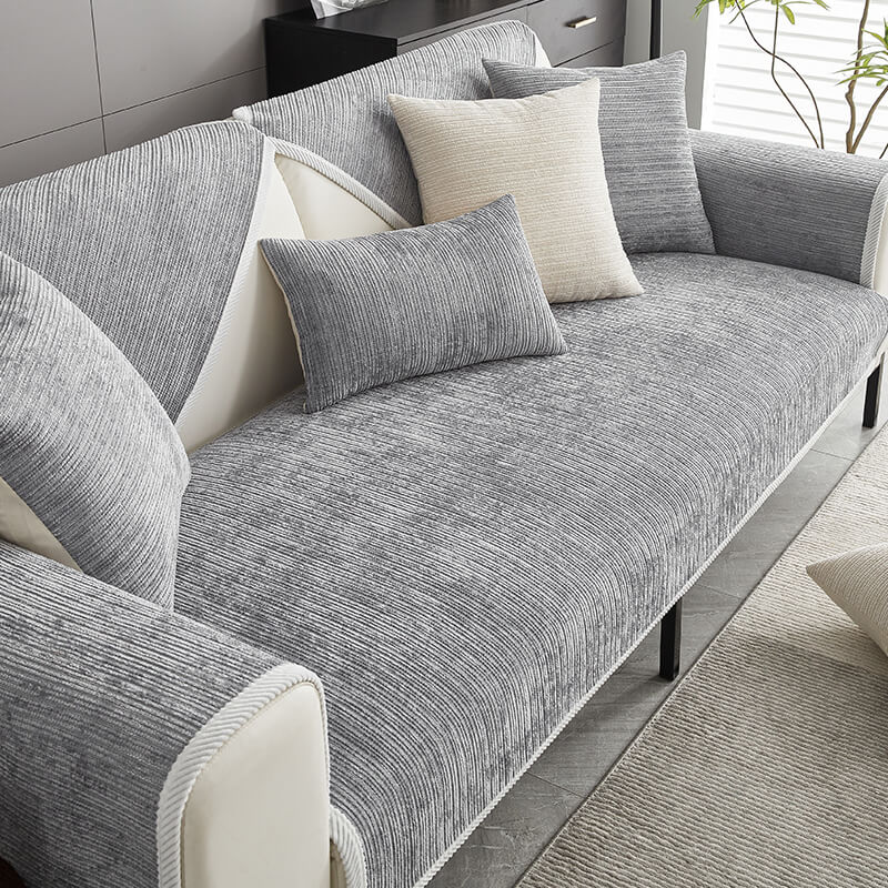 Chenille Striped Anti-Scratch Couch Cover for Living Room