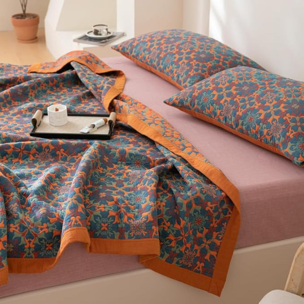 Citrus Sunrise Six-Layer Cotton Blanket