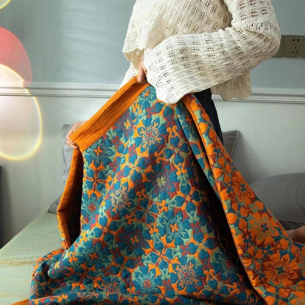 Citrus Sunrise Six-Layer Cotton Blanket